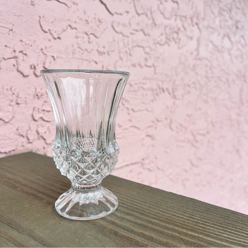Small Clear Cut Glass Crystal Footed Bud Vase Deep Cut